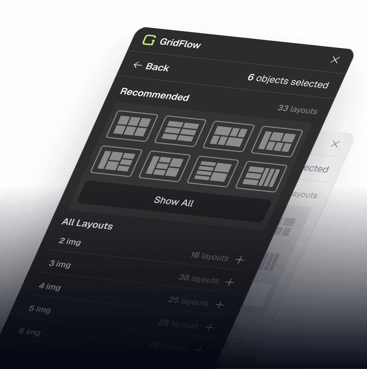 perspective view of the gridflow plugin interface showing the quick layout preset options
